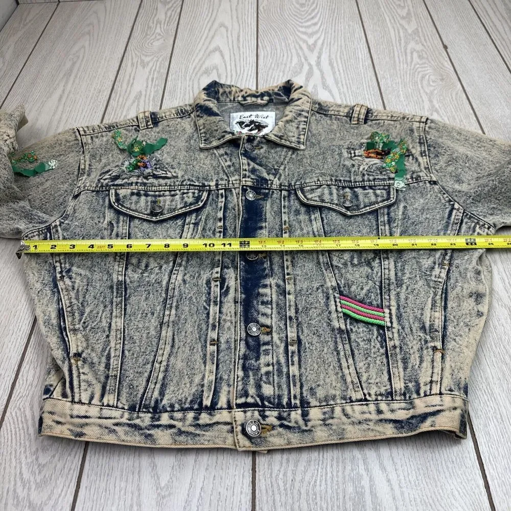 East West By Panda Group Acid Washed Womens Size M Jean Jacket Button Front‎ VTG